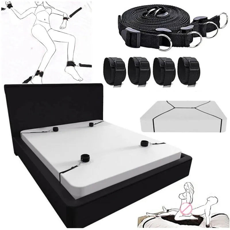Adults Erotic Bondage Bed Games Sex Equipment Set of Nylon Restraints Handcuffs