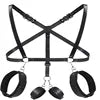 BDSM Bondage Thigh Cuffs & Spreader Bar Set-Adjustable PU Leather Restraints for Role-Play and Slave Training