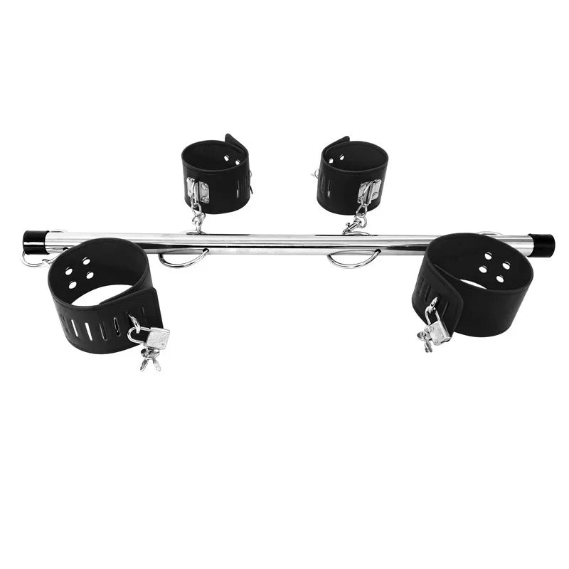 Stainless Steel BDSM Bondage Locking Kneeling Frame Handcuffs Collar Set Dildo