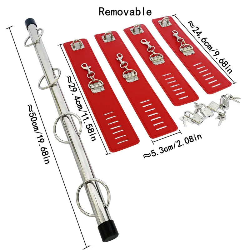 Stainless Steel BDSM Bondage Locking Kneeling Frame Handcuffs Collar Set Dildo