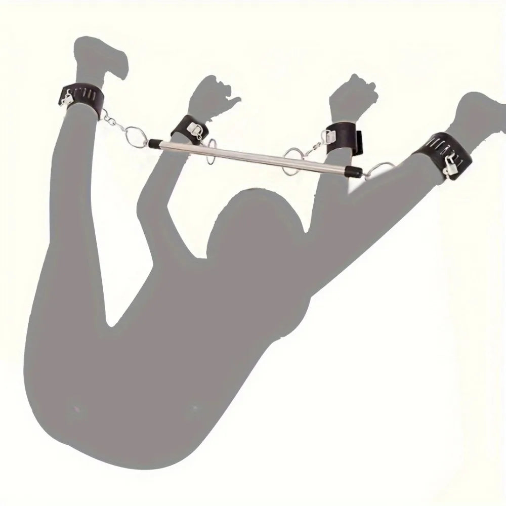 Stainless Steel BDSM Bondage Locking Kneeling Frame Handcuffs Collar Set Dildo