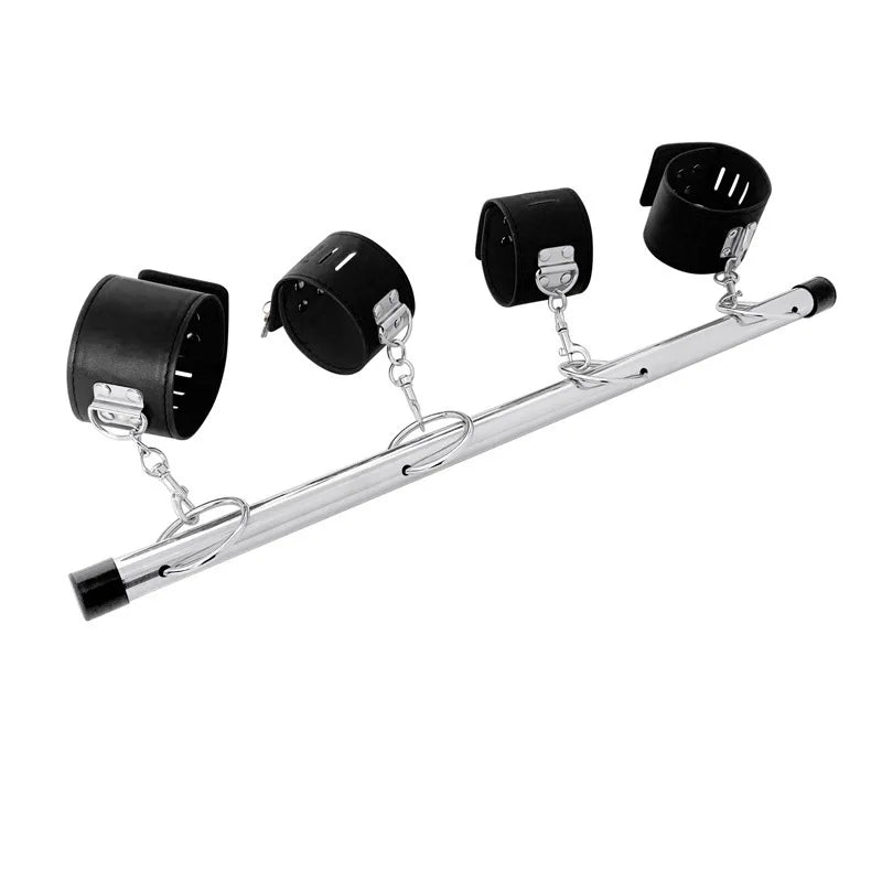Stainless Steel BDSM Bondage Locking Kneeling Frame Handcuffs Collar Set Dildo