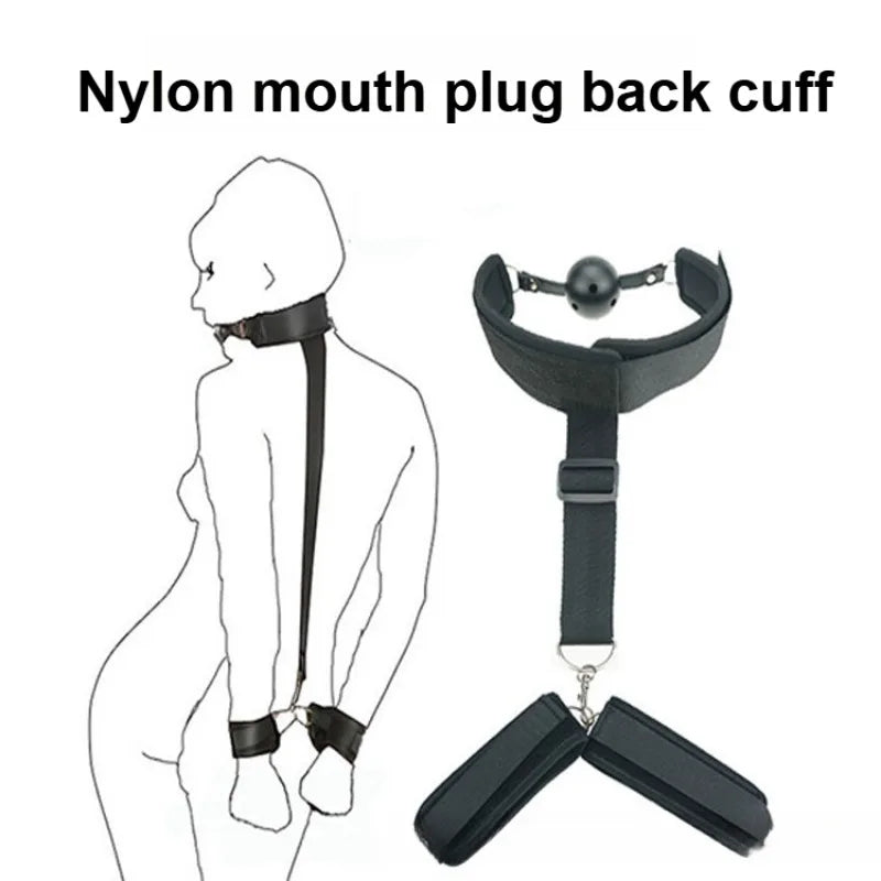 Adult Bondage Gear Set Rear Handcuffs Ball Gag Mouth Restraint BDSM Restraints