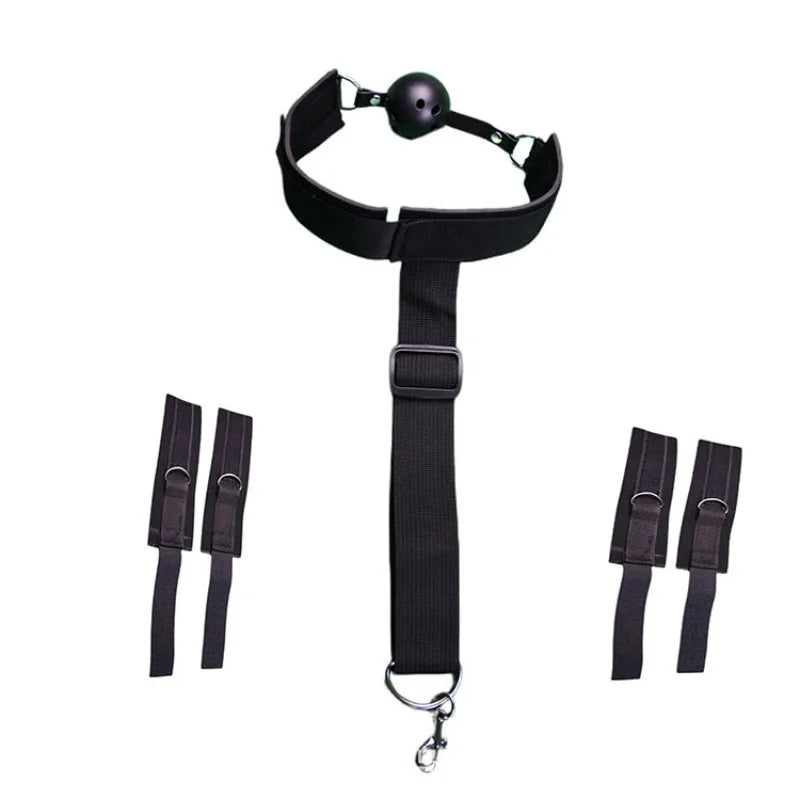 Adult Bondage Gear Set Rear Handcuffs Ball Gag Mouth Restraint BDSM Restraints